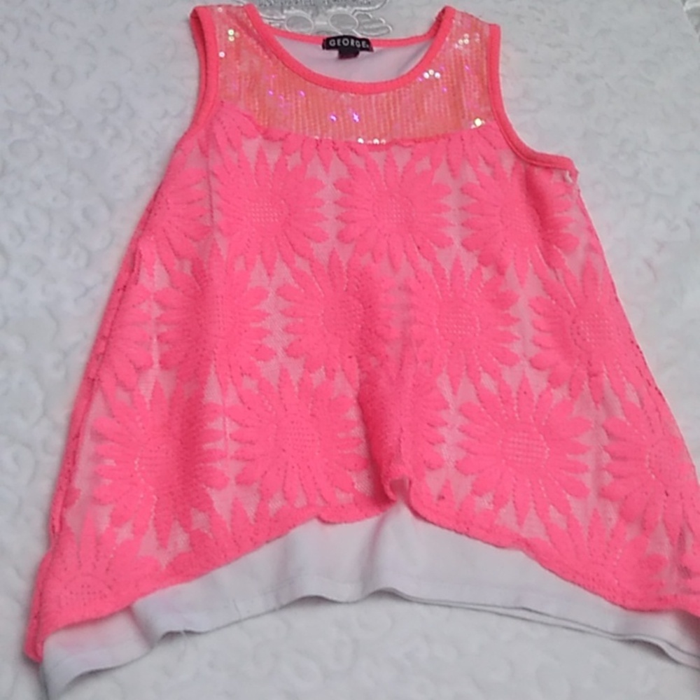 💖 Girls Bling Florescent PinkishOrange 🧡 Layered Tank Size 10/12 George Brand